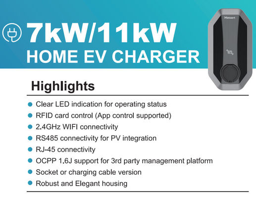 Elektrikli Arabalar için 3 fazlı Tip 2 EV Şarj Yığın 11kw Taşınabilir EVSE